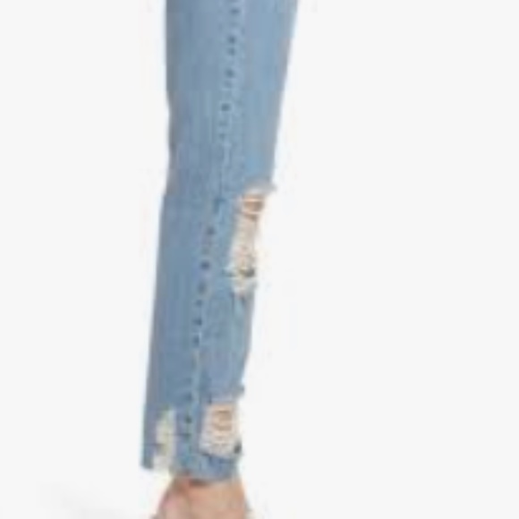 Current/Elliott Ripped Orig Straight Leg Jeans Cut Hem Blue Smoke - NWT Sz 28 - Picture 4 of 5